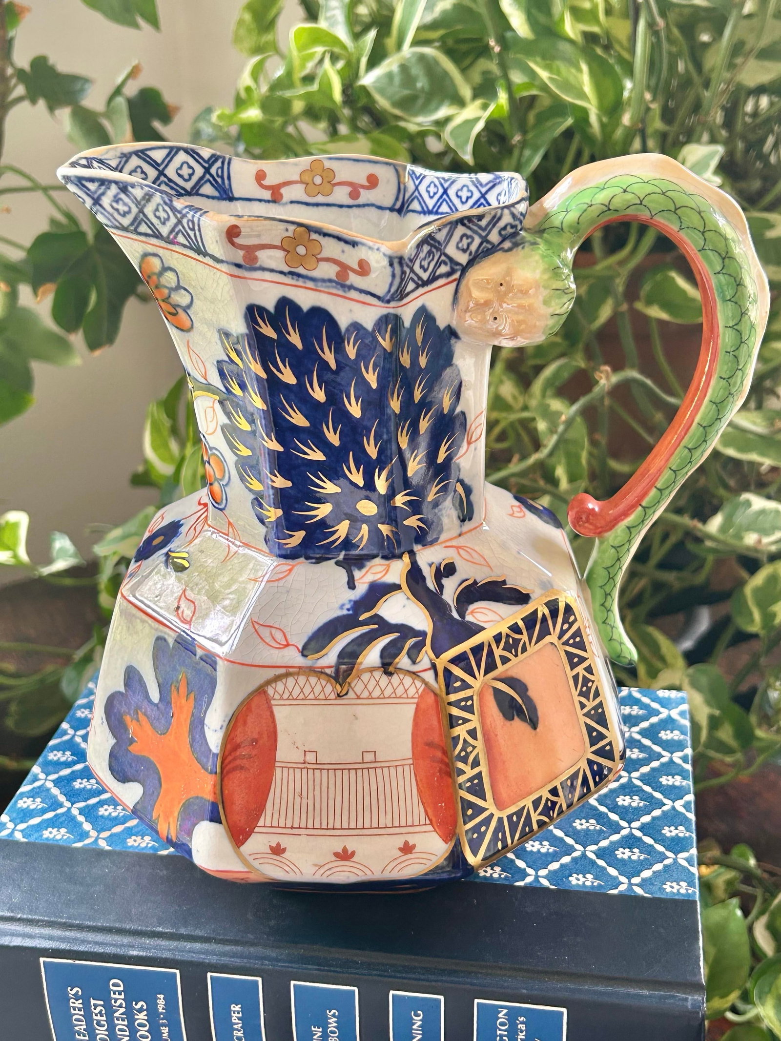 Early 20th Century Royal Doulton Imari Style Dragon Handle Cabinet Jug – Crackle Glaze – - 5
