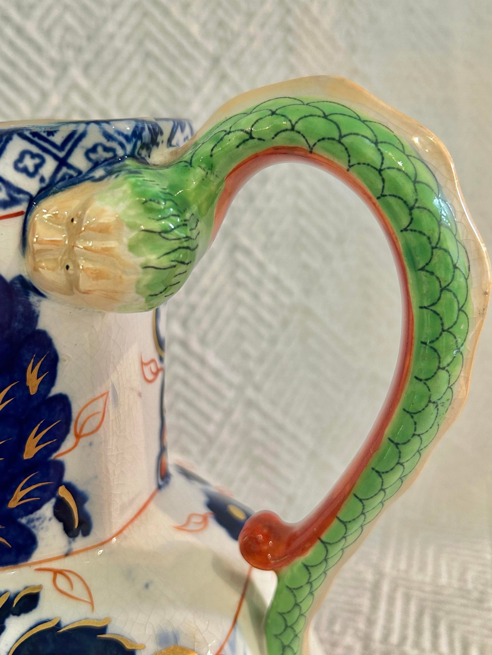Early 20th Century Royal Doulton Imari Style Dragon Handle Cabinet Jug – Crackle Glaze – - 7