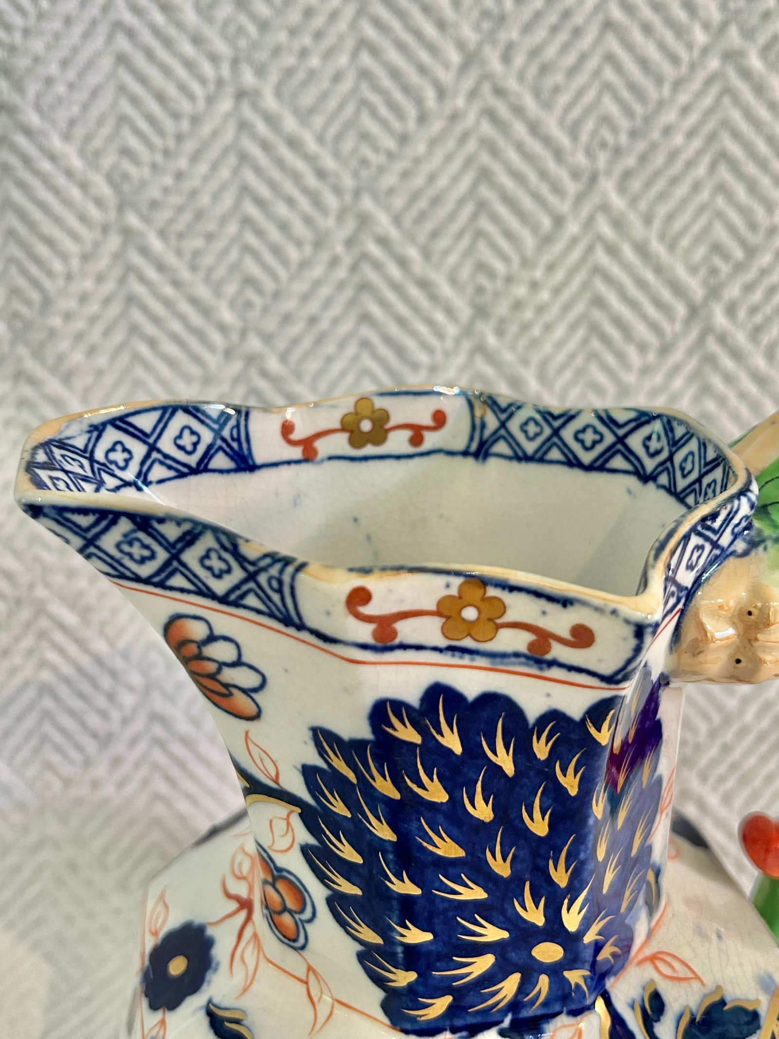 Early 20th Century Royal Doulton Imari Style Dragon Handle Cabinet Jug – Crackle Glaze – - 8
