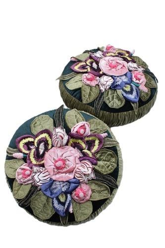 Pair Mackenzie Childs Round Whimsical Pillows - 6