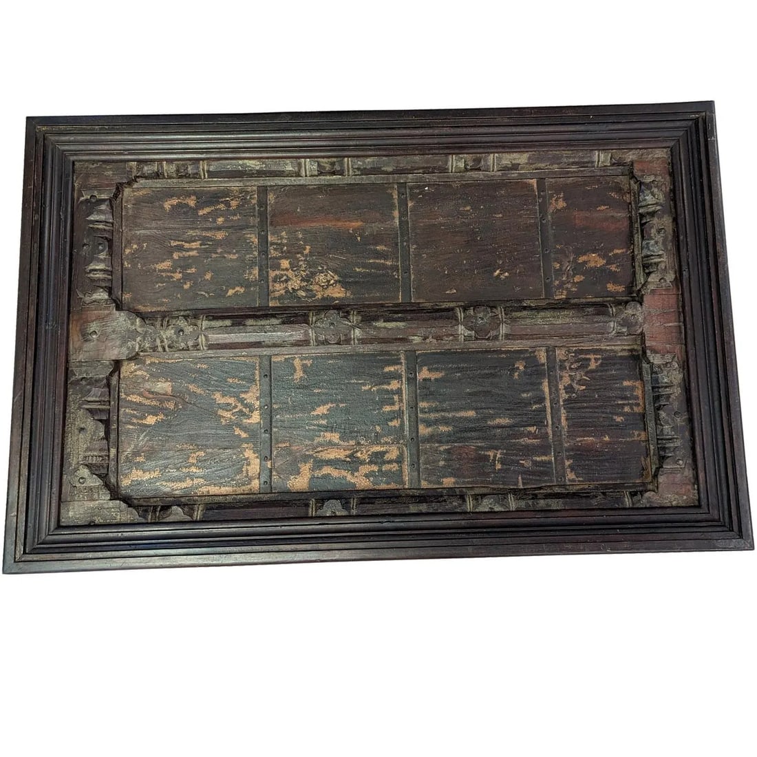 1950s Rustic Brown Solid Wood Repurposed Antique Door Coffee Table - 3