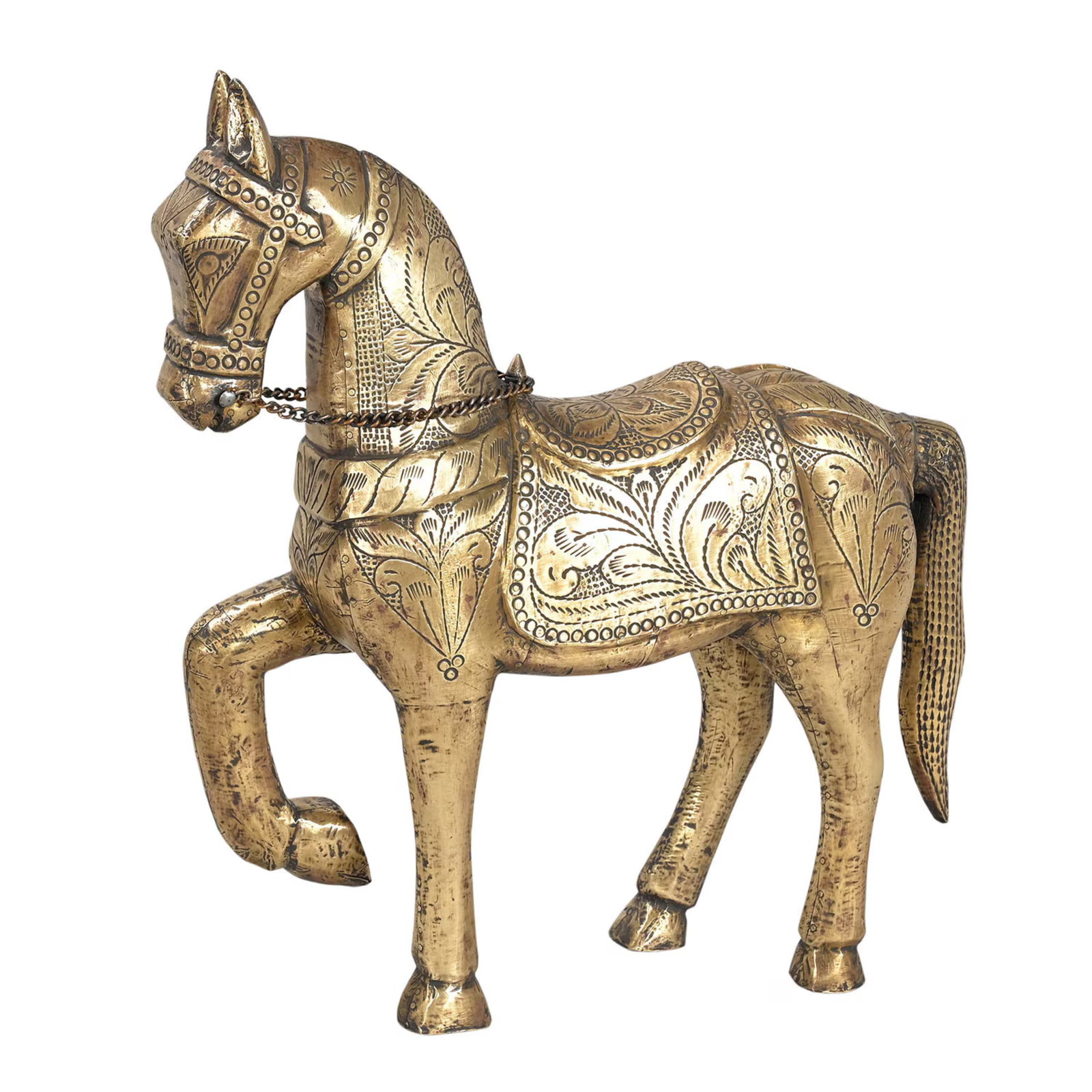 1970s Gold Brass Horse Statue | Hand Carved Mango Wood Animal Sculpture | 16 Inch Tall Indian Home D - 3