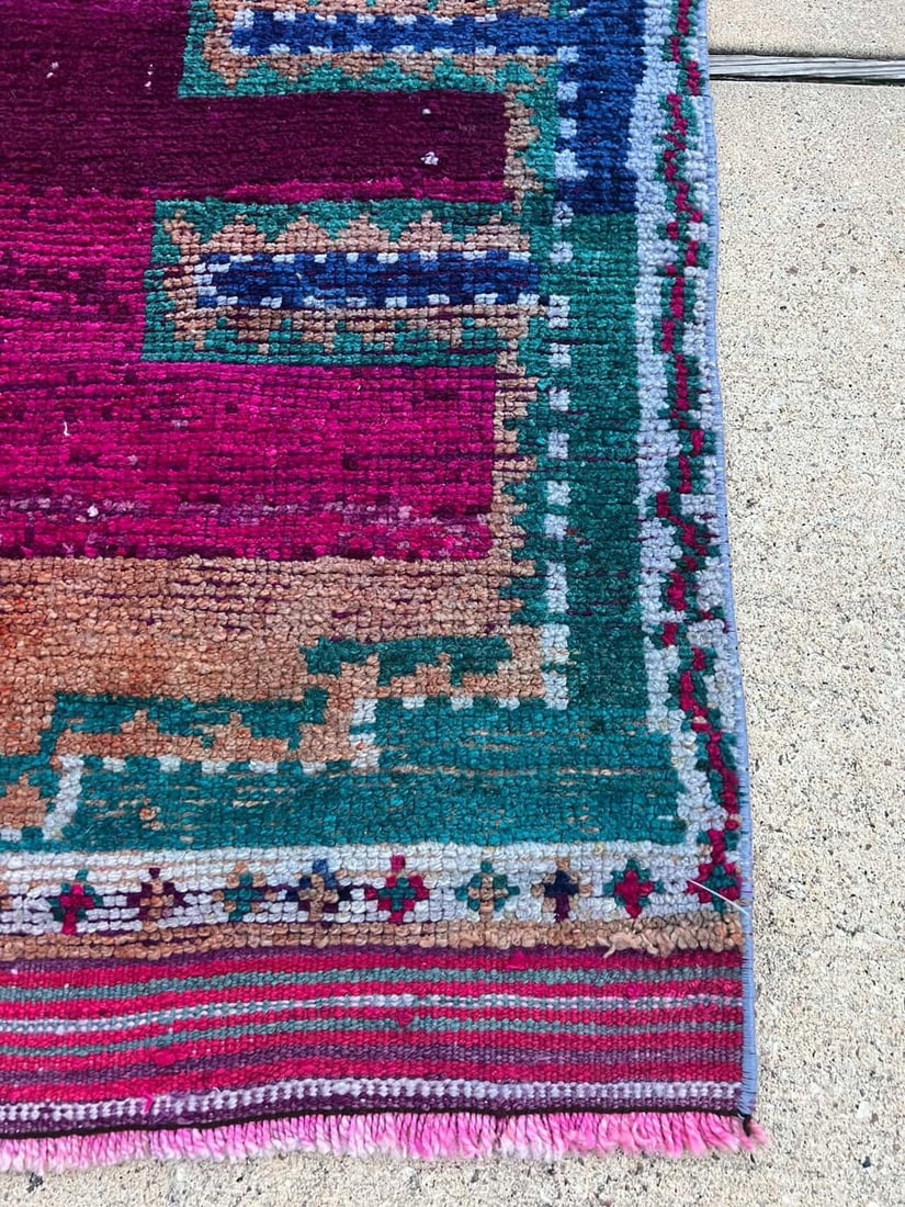 1930s Vintage Kurdish Tribal Herki Purple Runner Rug - 6