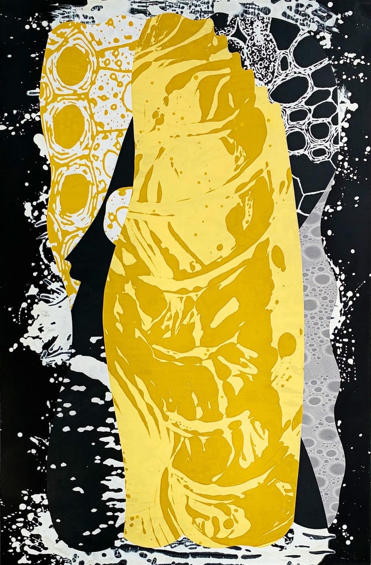 Golden Rod by Michael DesRosiers Mixed-Media on MDF 2023: Artist Michael DesRosiers creates paintings, mixed-media works, and welded aluminum sculptures. Noted for his ability with color, DesRosiers' non-objective art is as in tune with nature as it is with