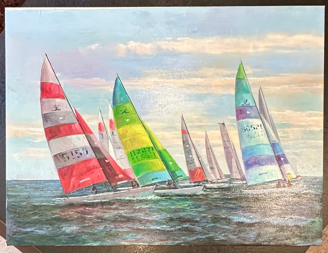 Sailboat Regatta Oil Painting – Coastal Racing Scene by Matt Thomas – 30" X 40" - 2
