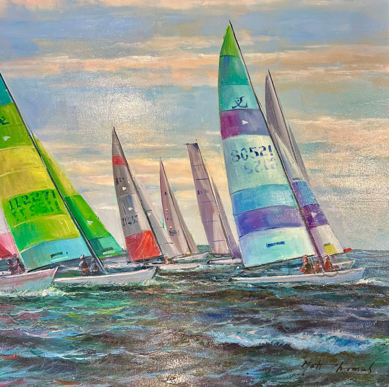 Sailboat Regatta Oil Painting – Coastal Racing Scene by Matt Thomas – 30" X 40" - 3