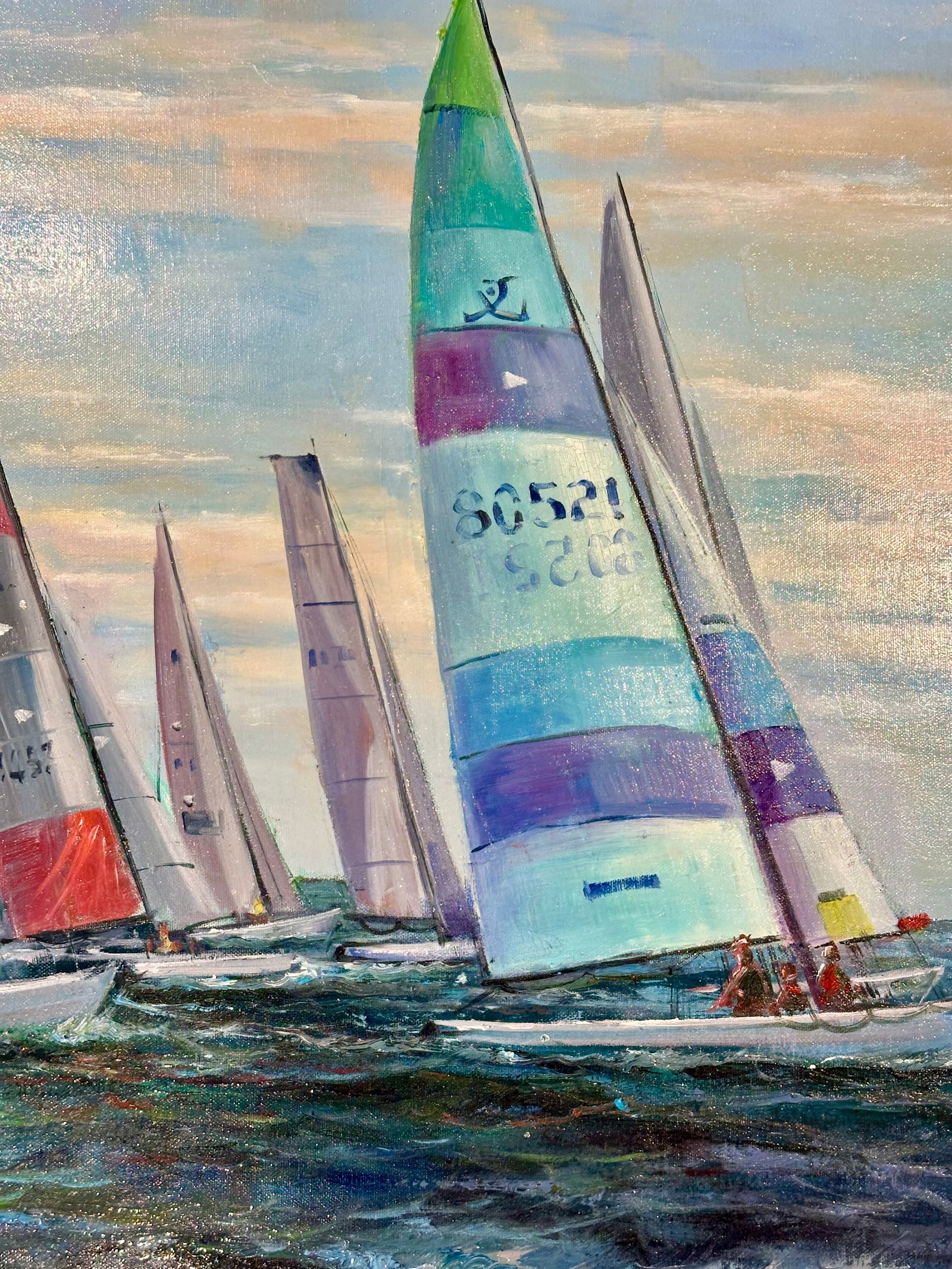 Sailboat Regatta Oil Painting – Coastal Racing Scene by Matt Thomas – 30" X 40" - 6