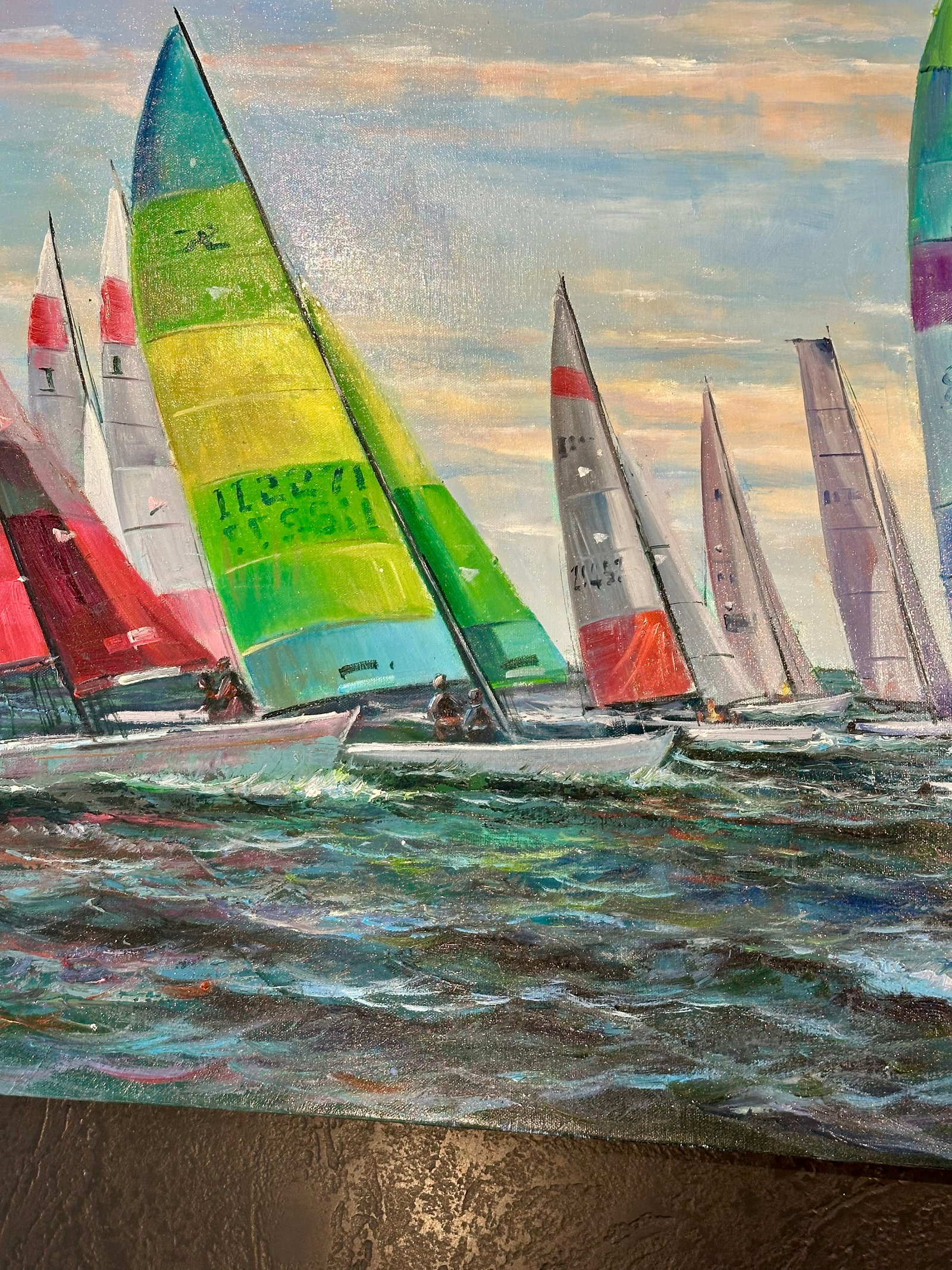 Sailboat Regatta Oil Painting – Coastal Racing Scene by Matt Thomas – 30" X 40" - 7