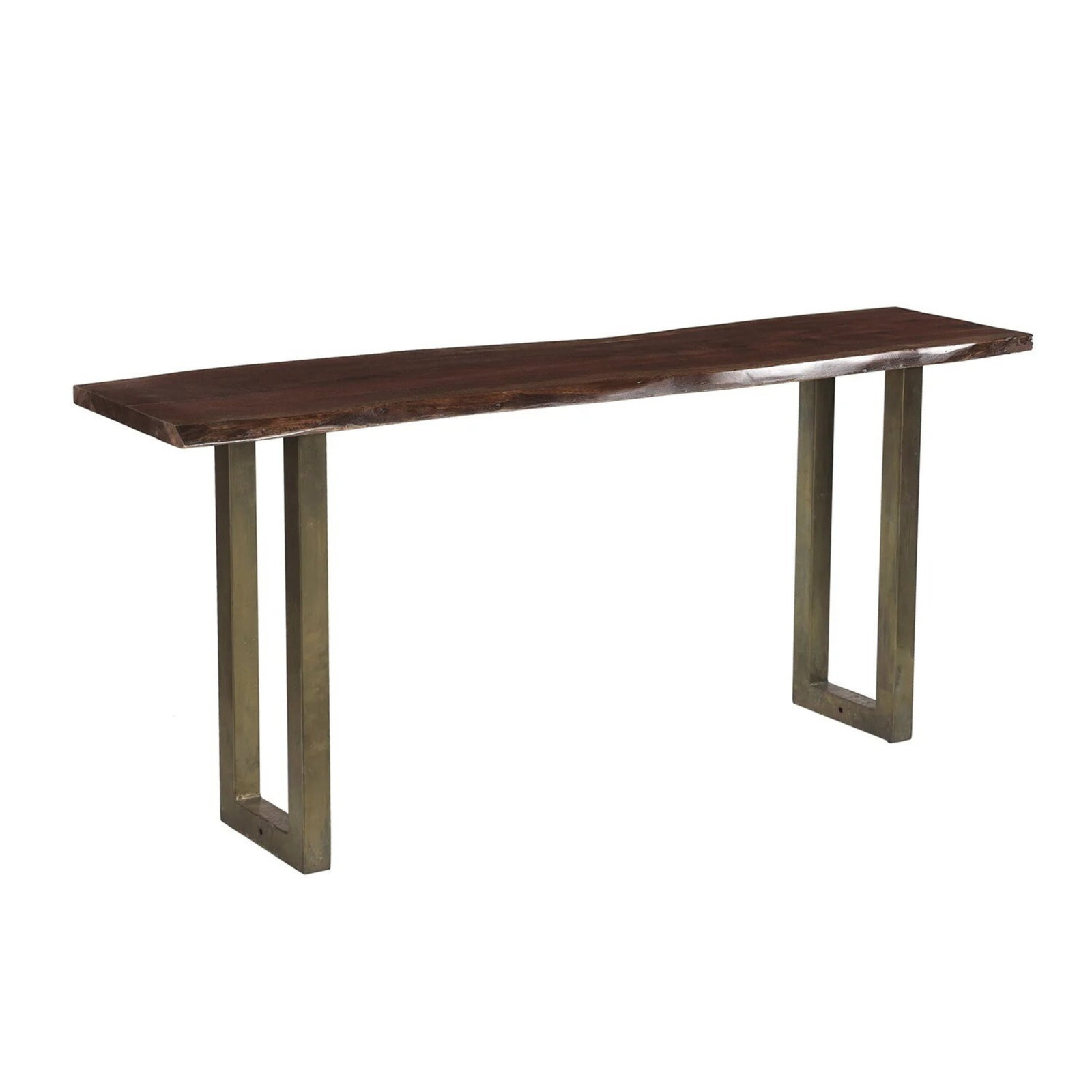1980s Live Edge Solid Wood Console Table | 68" Modern Entryway Furniture With Distressed Chrome Meta - 3