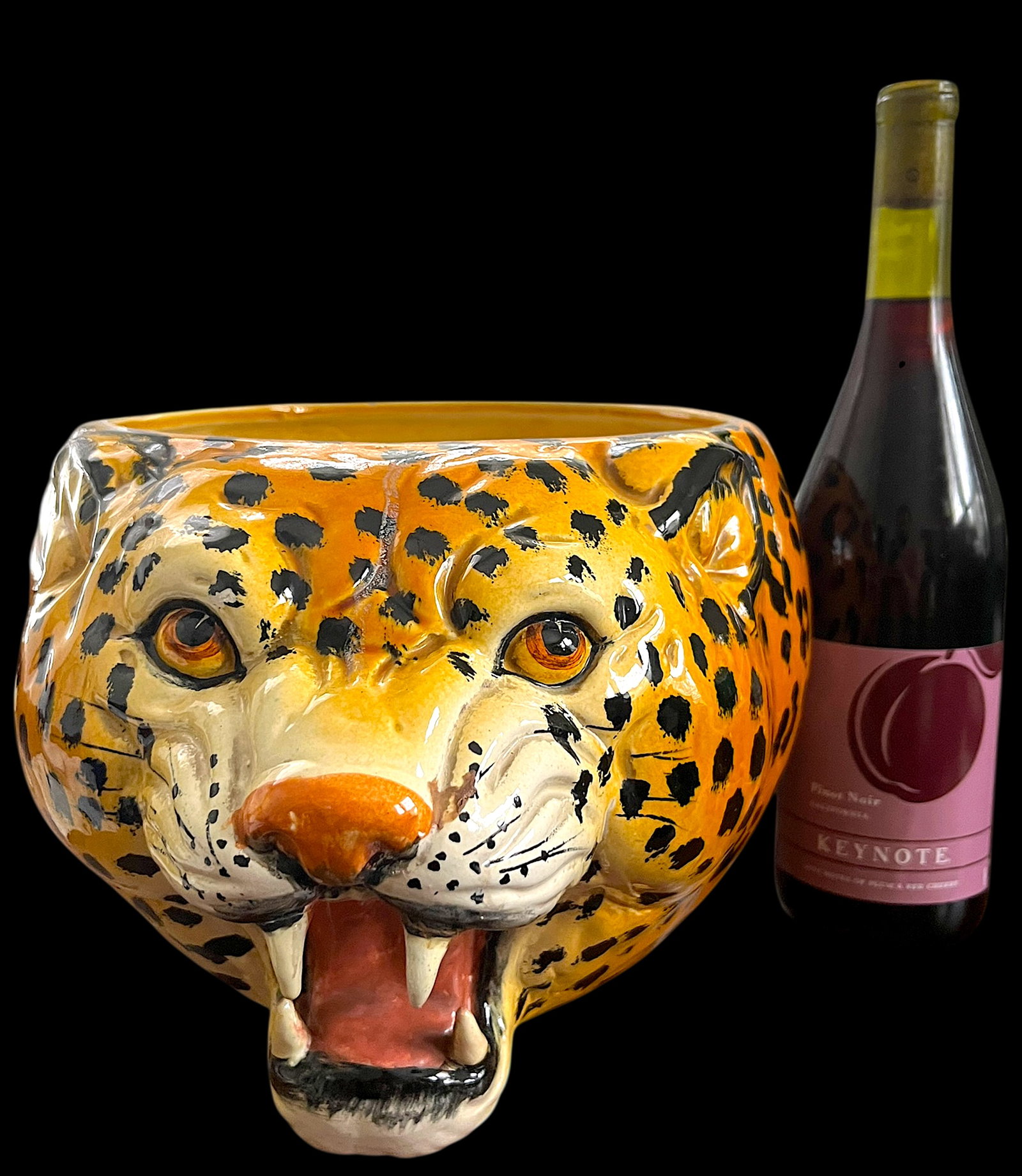 1970s Monumental Sculptural Leopard Head Cachepot – Hand Painted Ceramic – Hollywood - 3