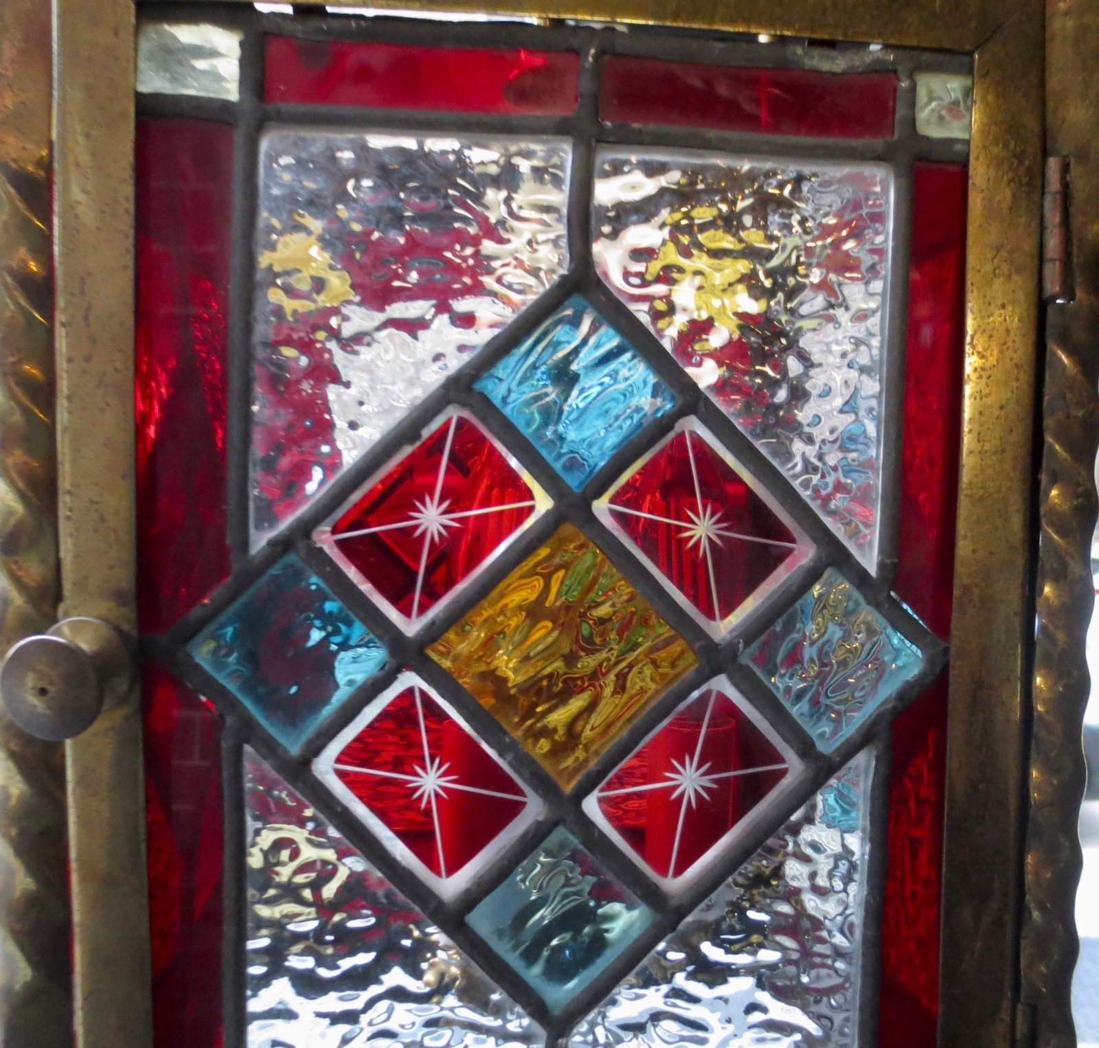 1910s Arts and Crafts Lantern With Leaded Stain Glass Panels - 2