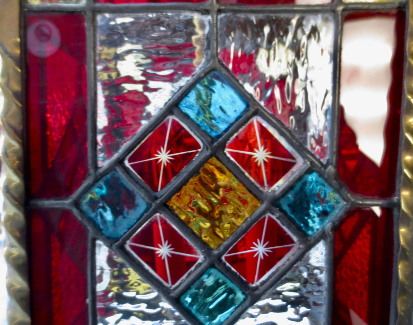 1910s Arts and Crafts Lantern With Leaded Stain Glass Panels - 3
