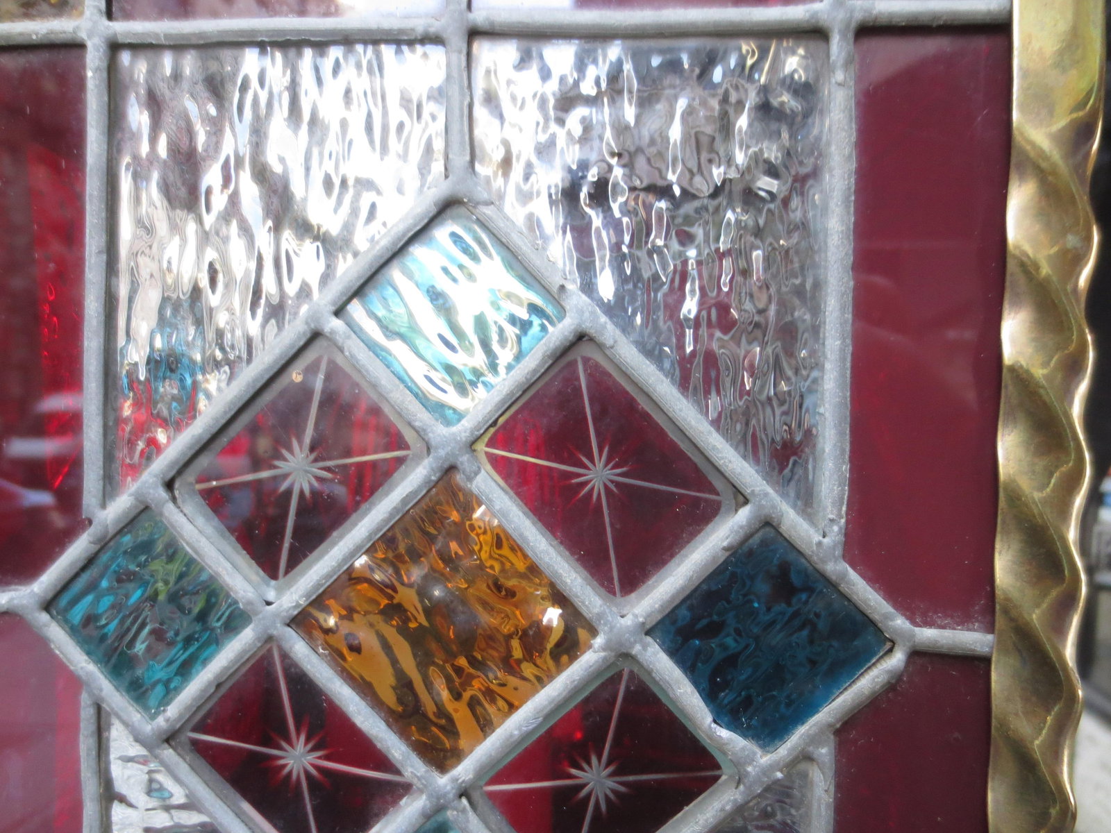 1910s Arts and Crafts Lantern With Leaded Stain Glass Panels - 7