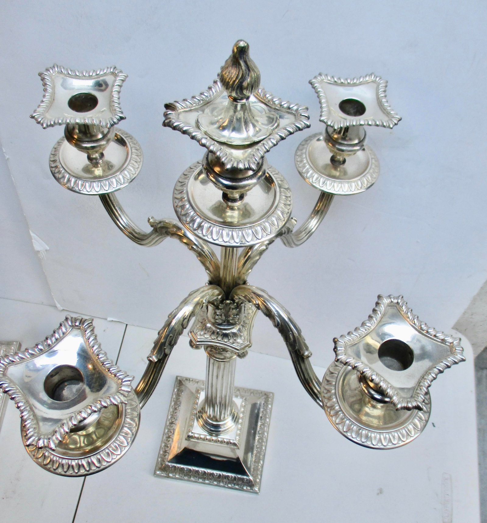 Grand-Scale Georgian Silver-Plate Candlabra 29" Tall - A Pair of 2 - 10