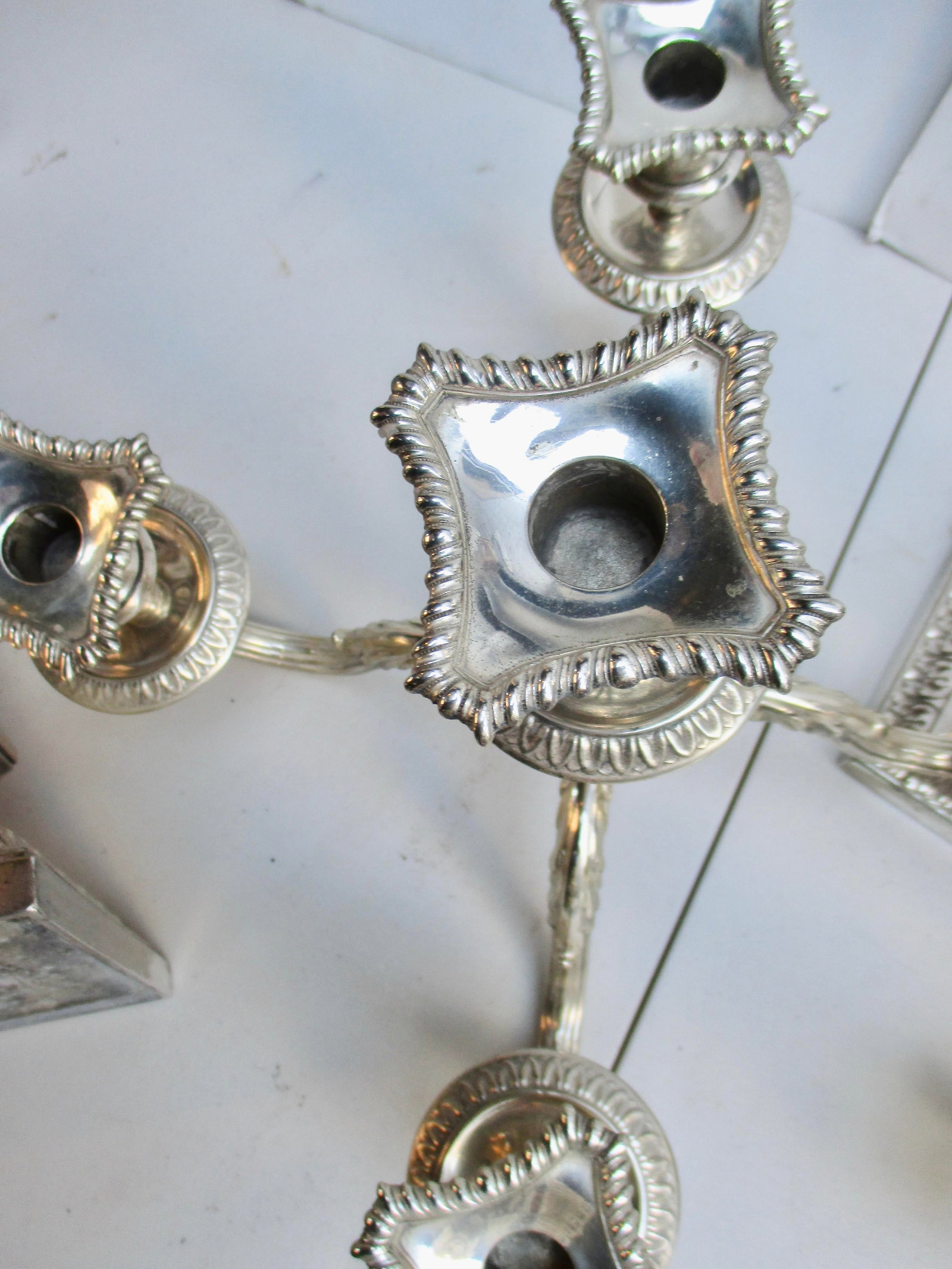 Grand-Scale Georgian Silver-Plate Candlabra 29" Tall - A Pair of 2 - 12