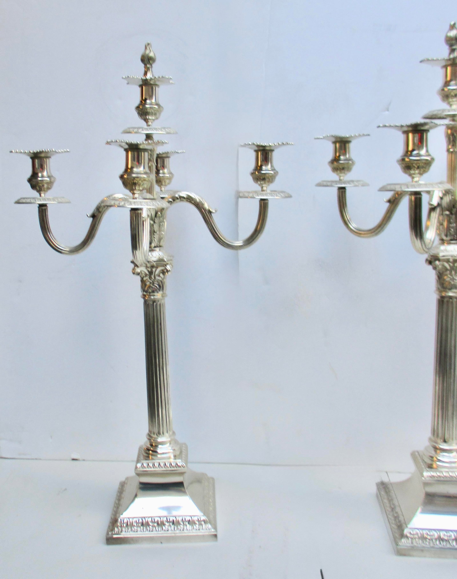 Grand-Scale Georgian Silver-Plate Candlabra 29" Tall - A Pair of 2 - 2
