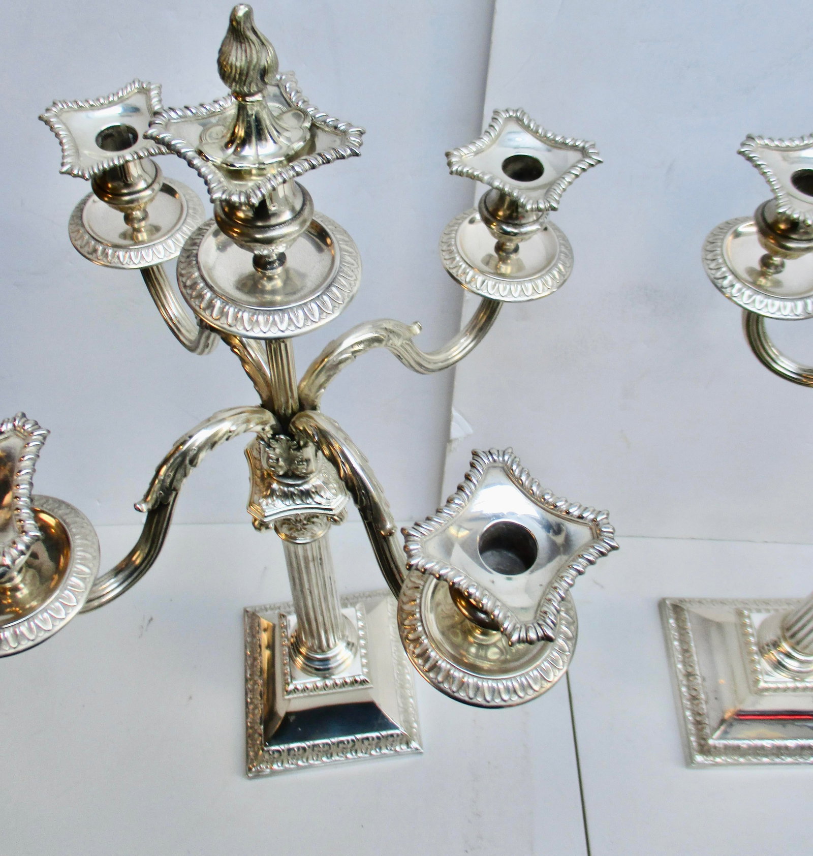 Grand-Scale Georgian Silver-Plate Candlabra 29" Tall - A Pair of 2 - 3