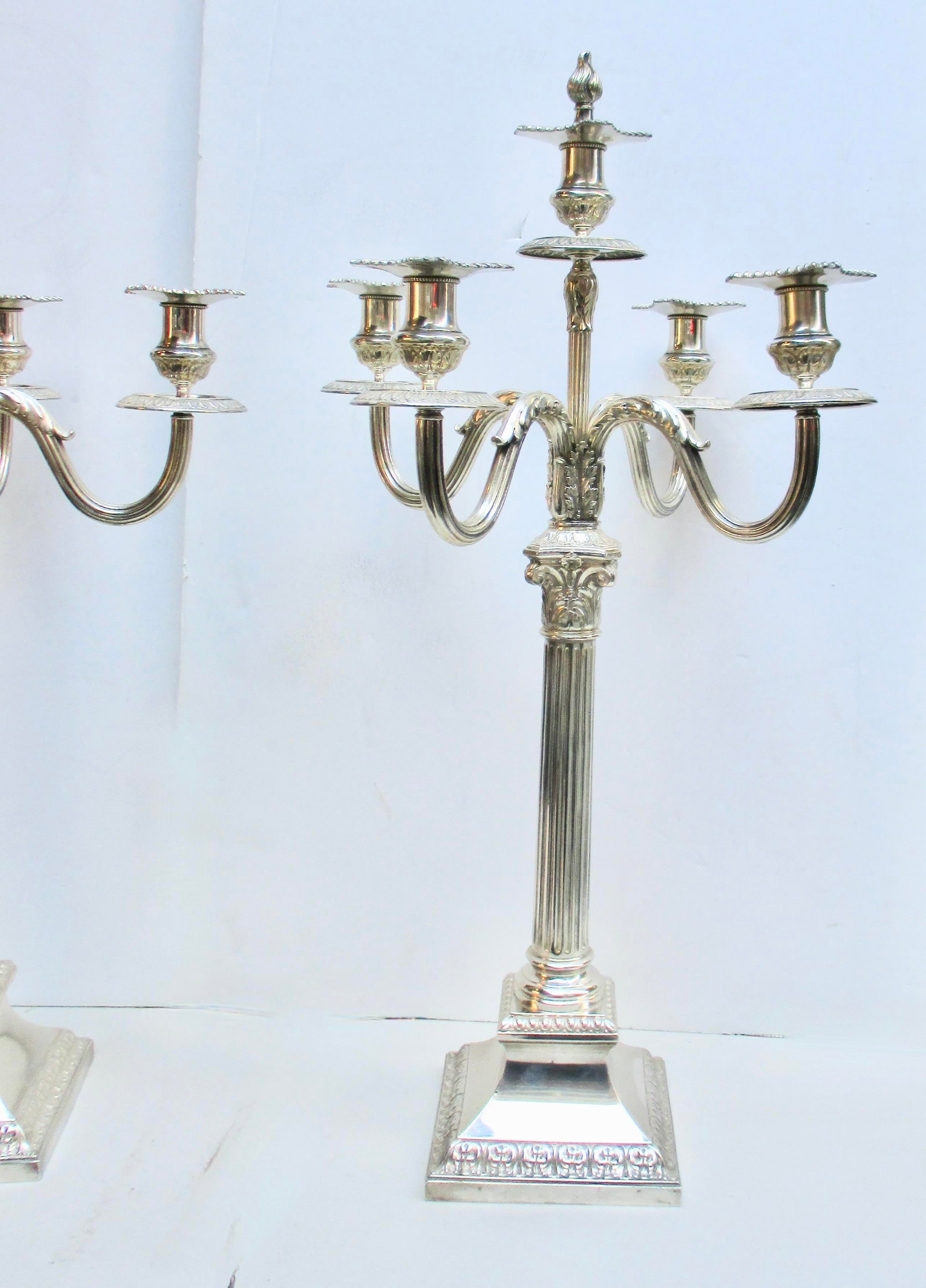 Grand-Scale Georgian Silver-Plate Candlabra 29" Tall - A Pair of 2 - 4