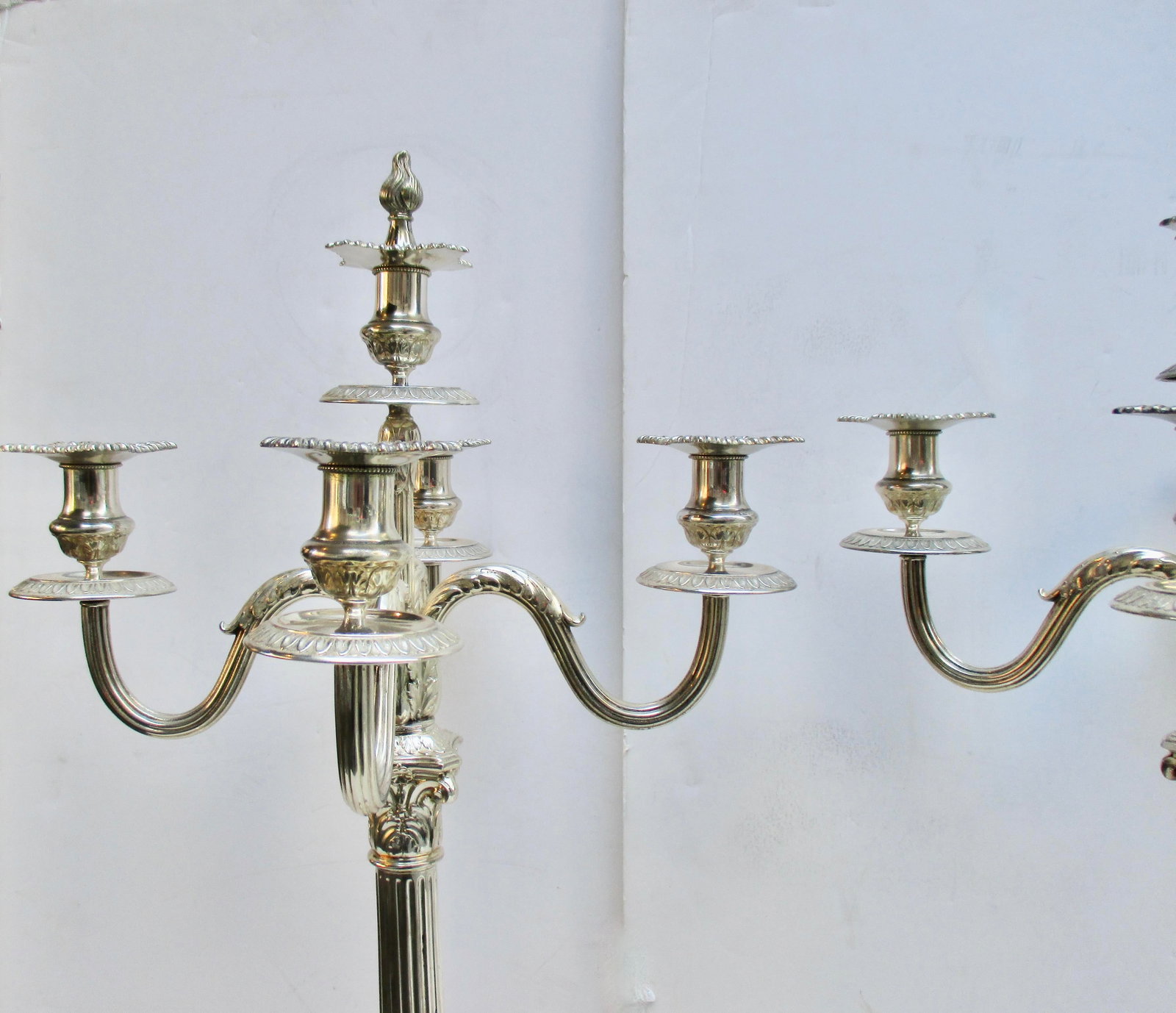 Grand-Scale Georgian Silver-Plate Candlabra 29" Tall - A Pair of 2 - 6