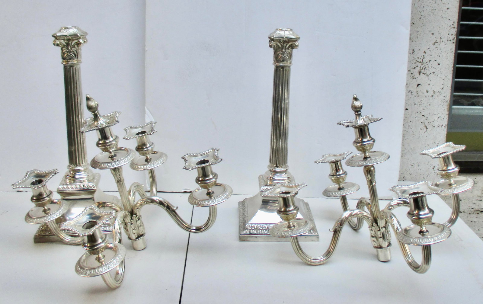 Grand-Scale Georgian Silver-Plate Candlabra 29" Tall - A Pair of 2 - 7