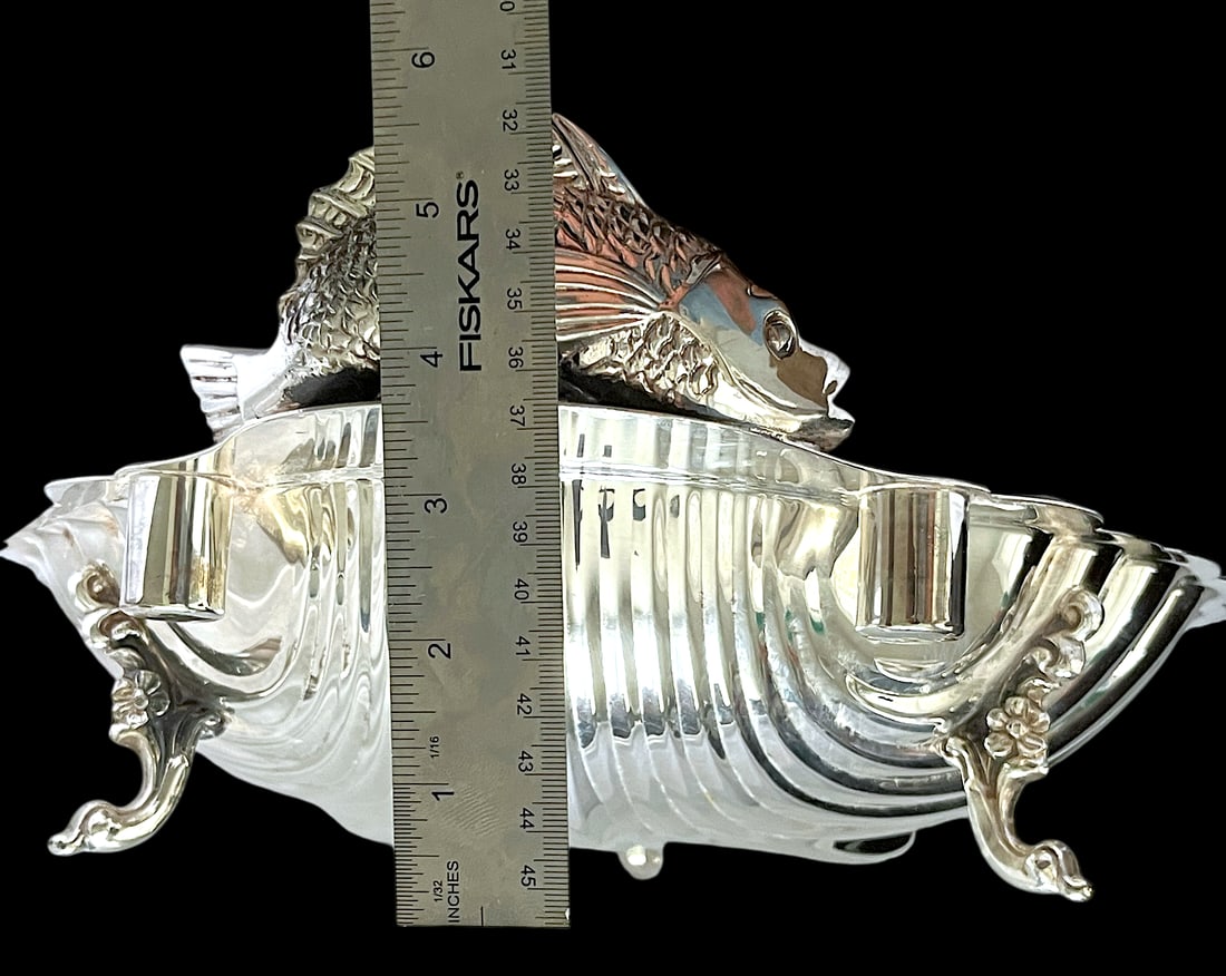 Vintage English Regency Sheffield Epns Hotel Silver Plated Koi Fish Clam Shell Serving Platter - 11