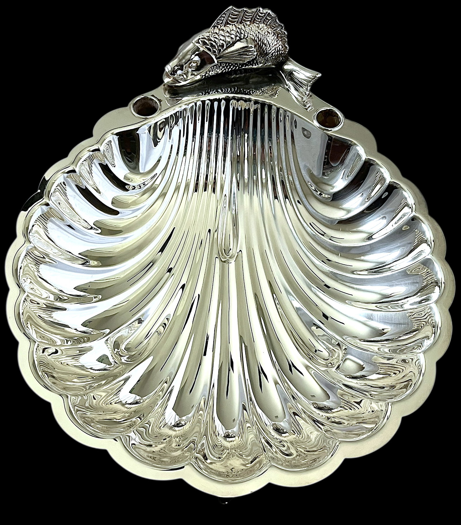 Vintage English Regency Sheffield Epns Hotel Silver Plated Koi Fish Clam Shell Serving Platter - 2