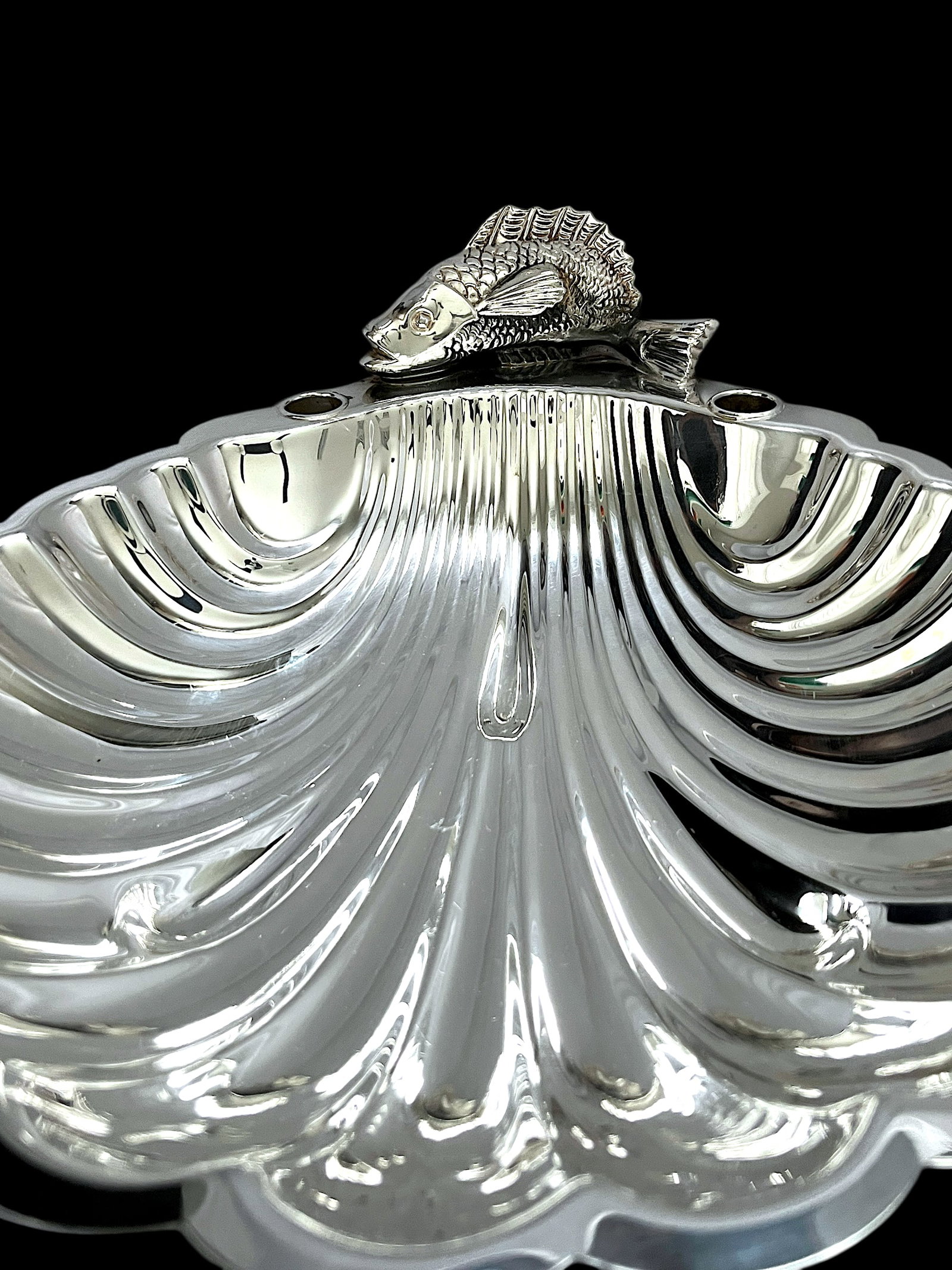 Vintage English Regency Sheffield Epns Hotel Silver Plated Koi Fish Clam Shell Serving Platter - 4