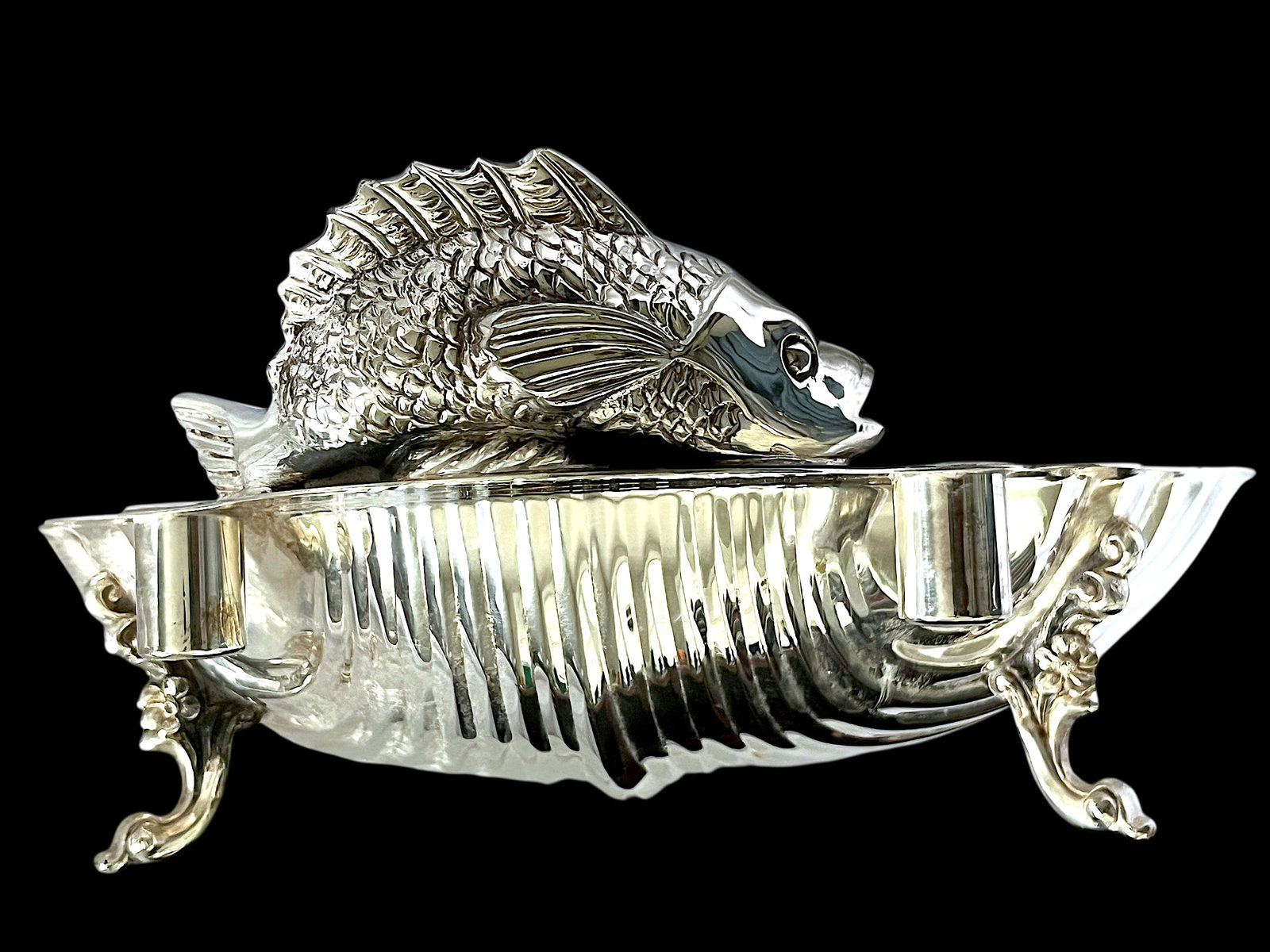 Vintage English Regency Sheffield Epns Hotel Silver Plated Koi Fish Clam Shell Serving Platter - 6
