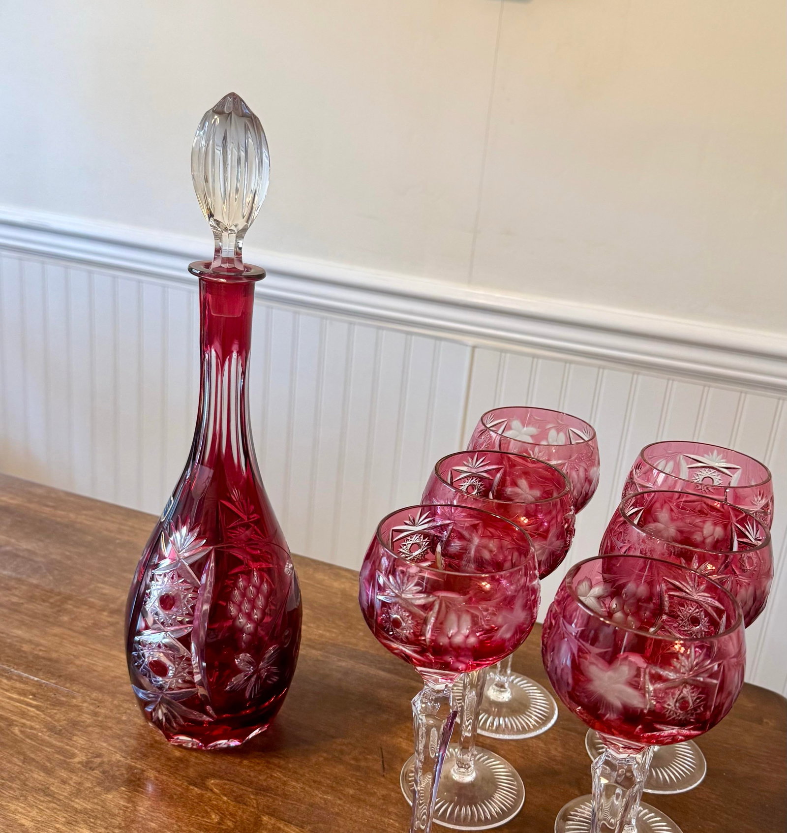 1940s Nachtmann Traube Crystal Decanter and Wine Glasses - 7pcs - 7