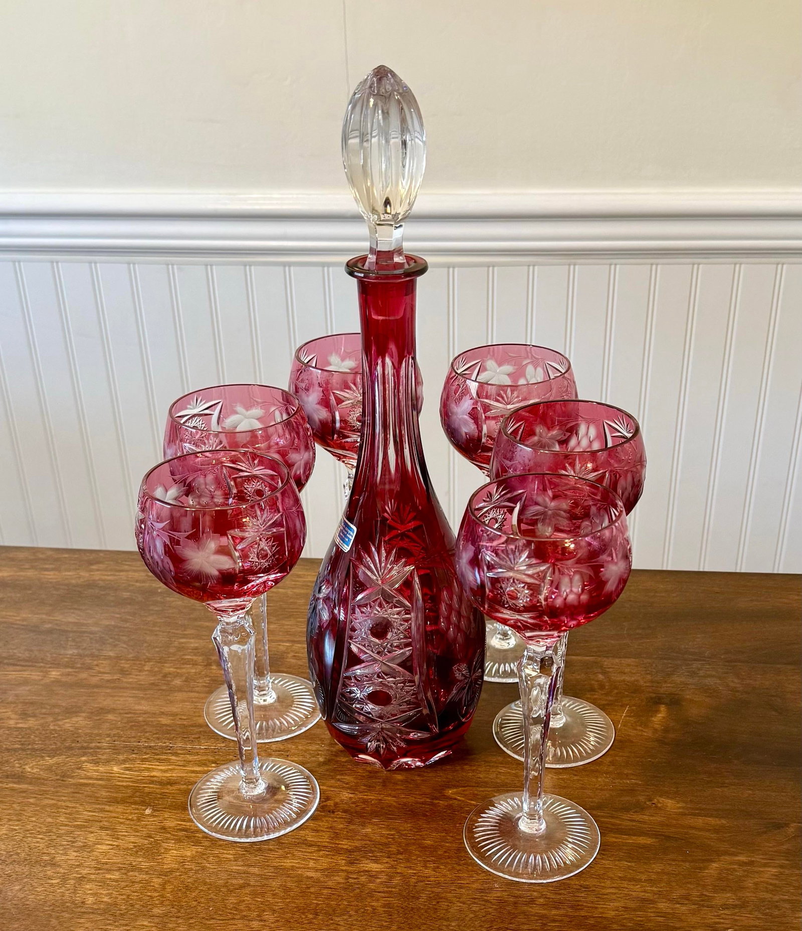 1940s Nachtmann Traube Crystal Decanter and Wine Glasses - 7pcs - 9