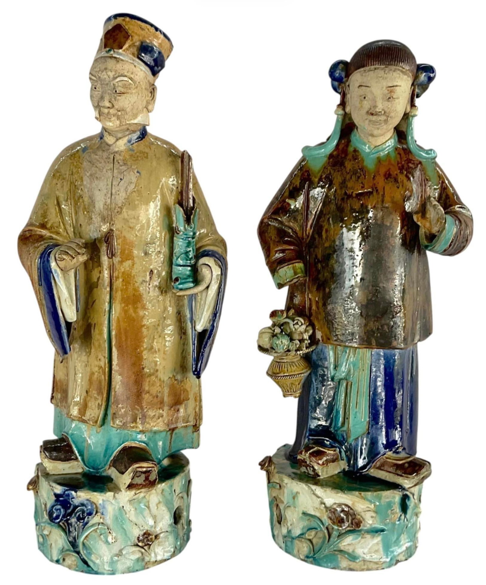 Very Large Fine Pair of Chinese Shiwan Figures of Immortals Qing Dynasty - 13