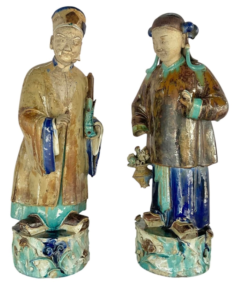 Very Large Fine Pair of Chinese Shiwan Figures of Immortals Qing Dynasty - 16