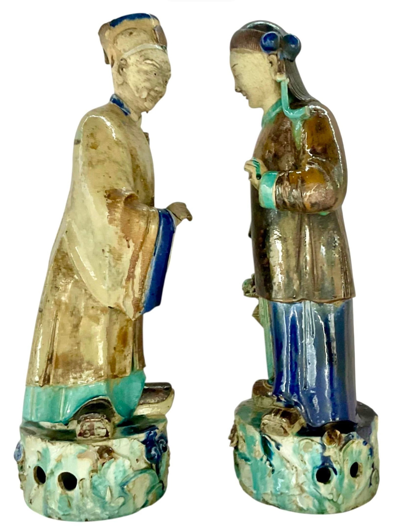 Very Large Fine Pair of Chinese Shiwan Figures of Immortals Qing Dynasty - 4