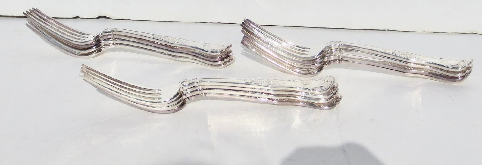 Mid 20th Century Tiffany & Co English King Pattern Forks Silver Plate - Set of 12 - 5