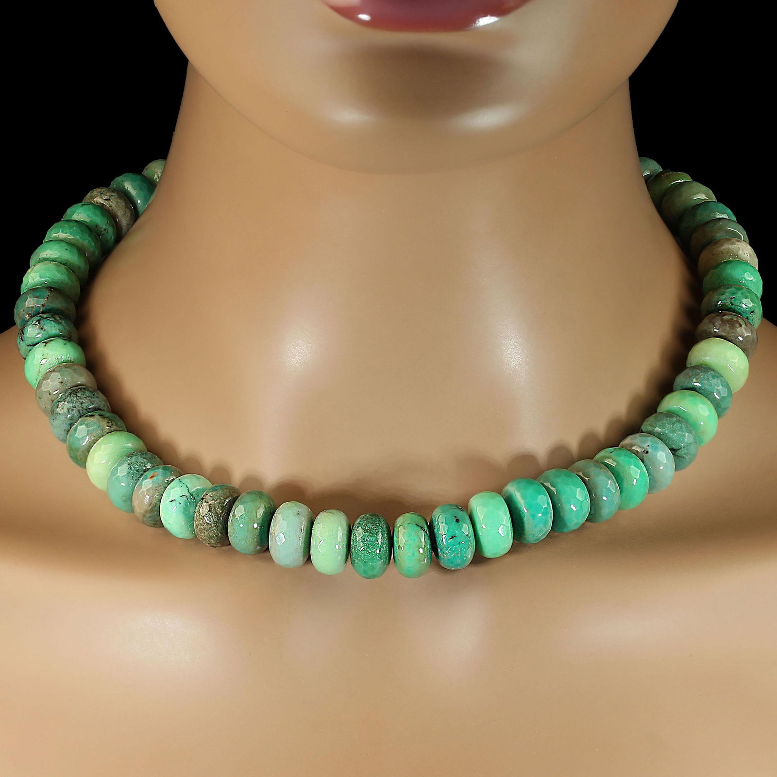 Aria Jewelry Design 18 Inch Green Chrysoprase Rondel Necklace - 2