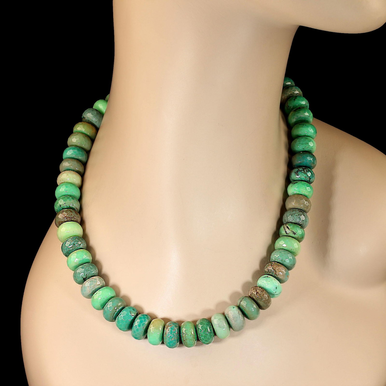 Aria Jewelry Design 18 Inch Green Chrysoprase Rondel Necklace - 3