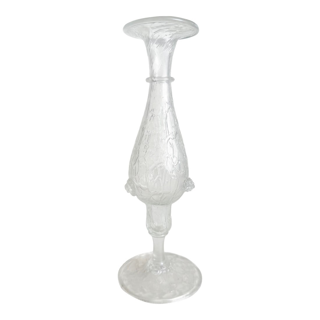 1900s Art Nouveau Iridescent Glass Vessel: Textured art nouveau handblown iridescent prunted vessel in the style of Loetz. Condition: Alterations: Original Condition Unaltered Imperfections: Some Imperfections Condition Notes: Excellent