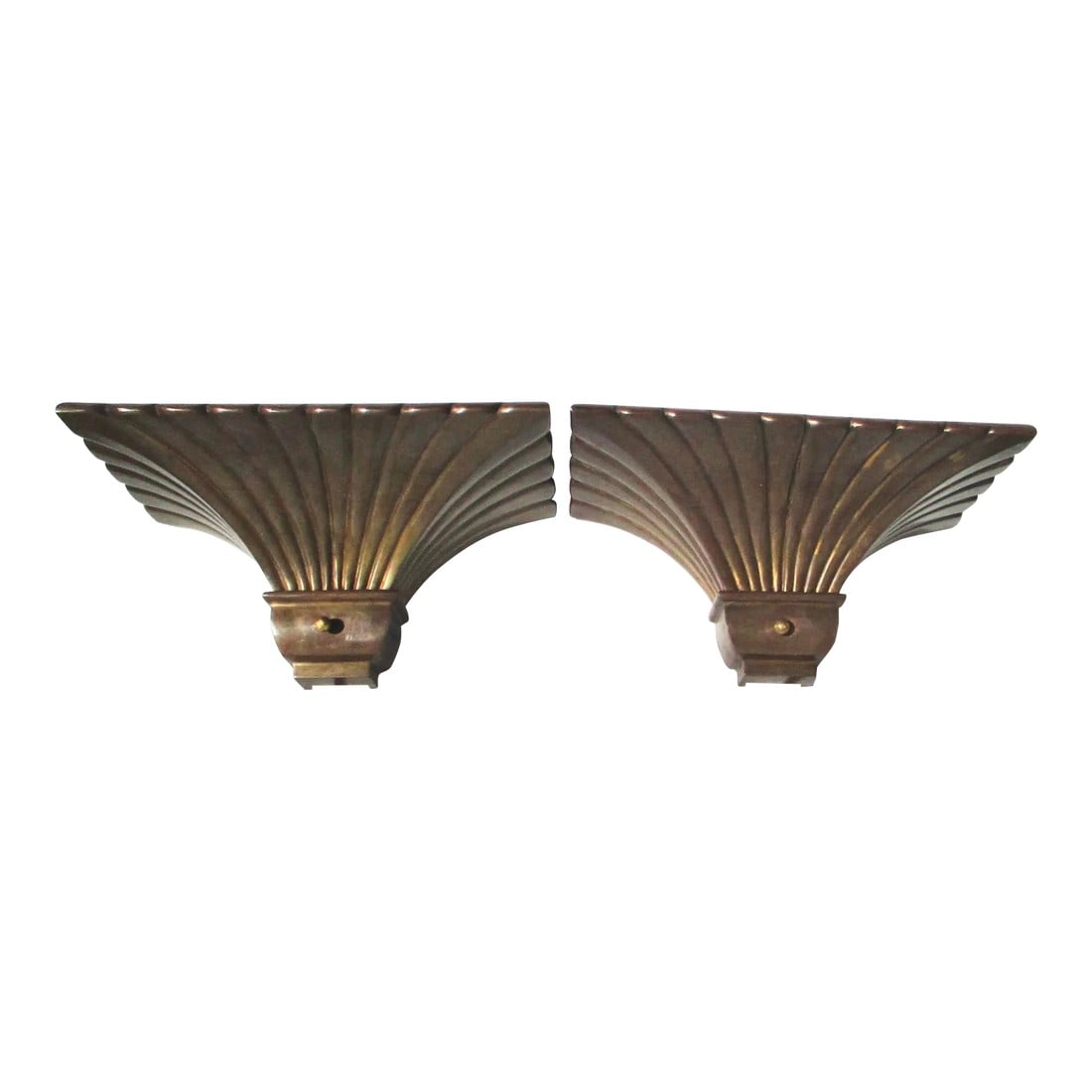 1979 Bronze Uplighter Sconces by Chapman - A Pair of 2: Matching pair of bronze Chapman uplight sconces from 1979. Cast bronze frames with metal grill insert tops. Now fitted with thick slabs of Lucite for the display of objects. The previous use was