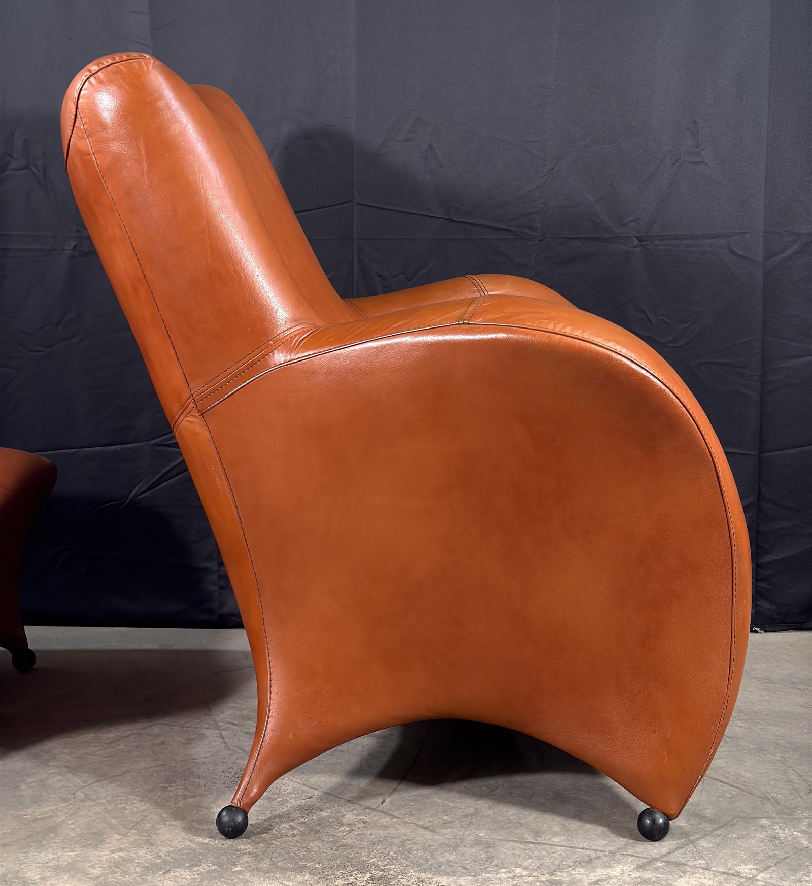 Gerard Van Den Berg Style Leolux Cognac Leather Lounge Chair and Ottoman, Netherlands, 1990s - 10