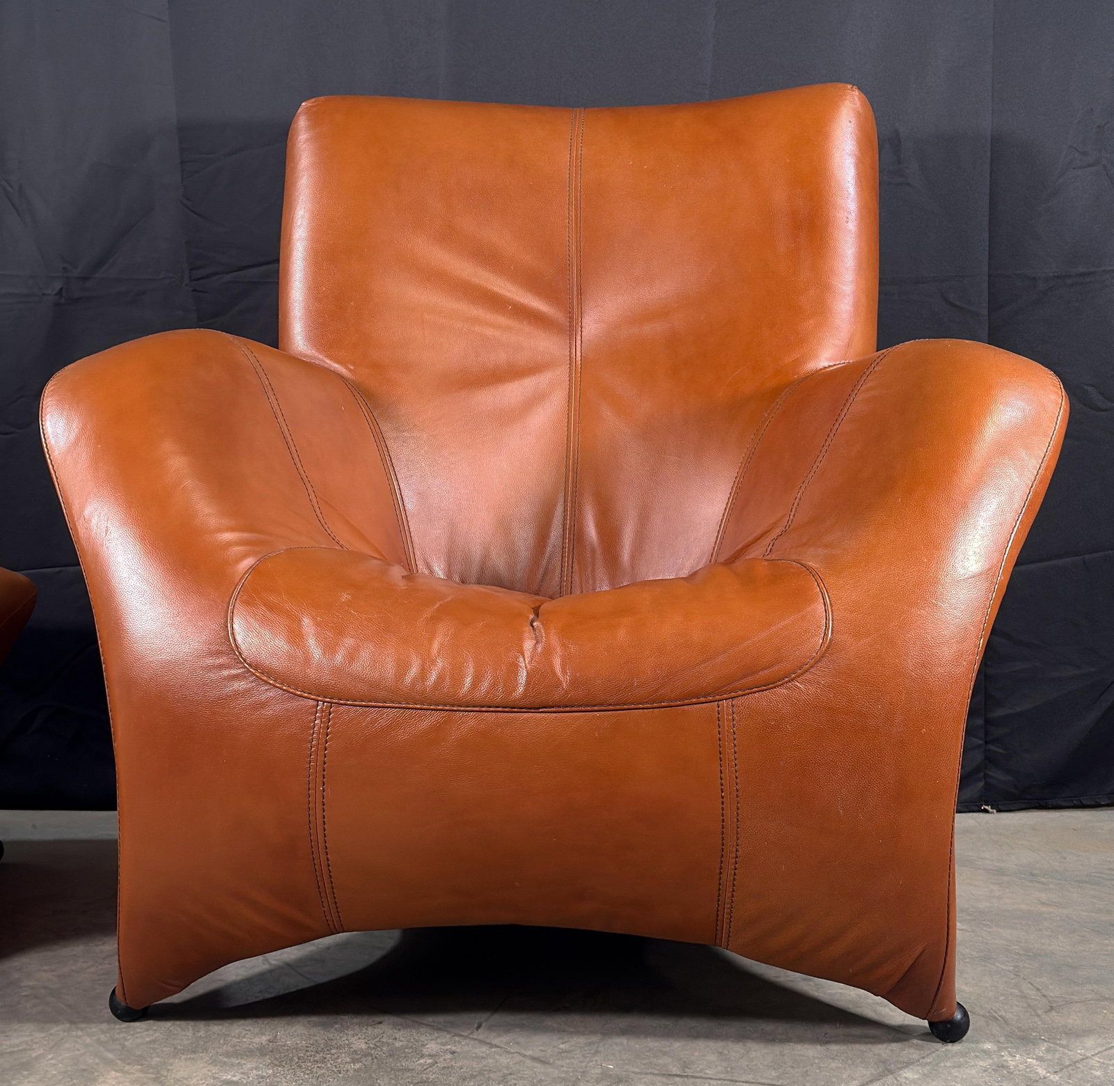 Gerard Van Den Berg Style Leolux Cognac Leather Lounge Chair and Ottoman, Netherlands, 1990s - 2