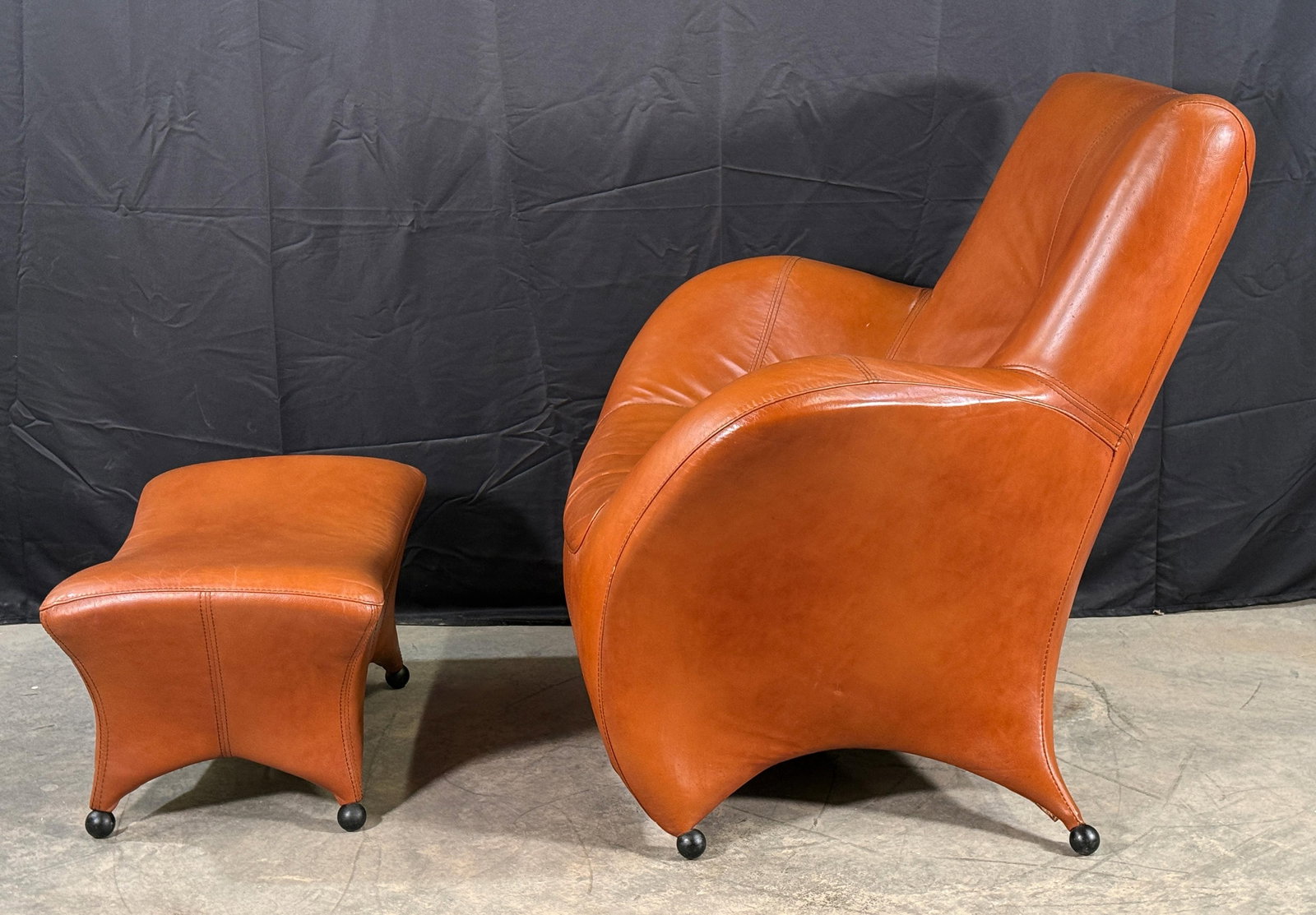 Gerard Van Den Berg Style Leolux Cognac Leather Lounge Chair and Ottoman, Netherlands, 1990s - 3
