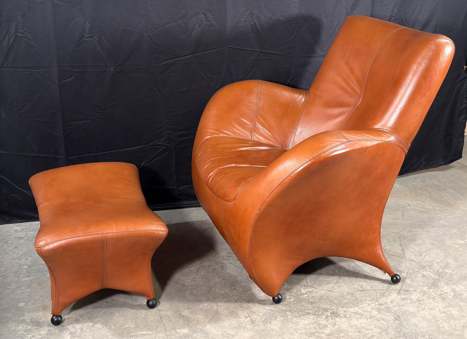 Gerard Van Den Berg Style Leolux Cognac Leather Lounge Chair and Ottoman, Netherlands, 1990s - 6