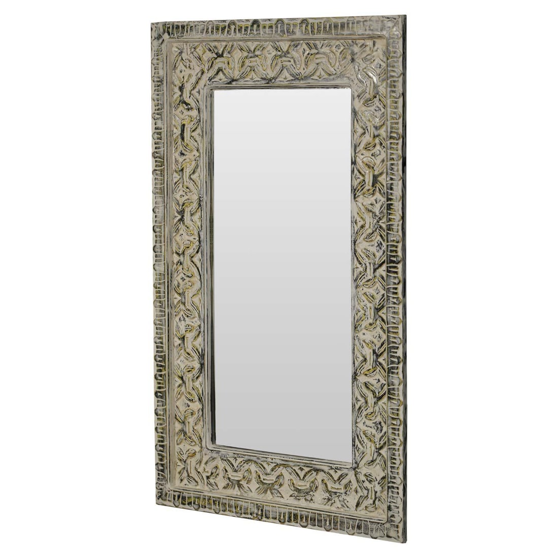 Boho Chic Hand Carved Distresed 30" X 47" Solid Wood Mirror - 3