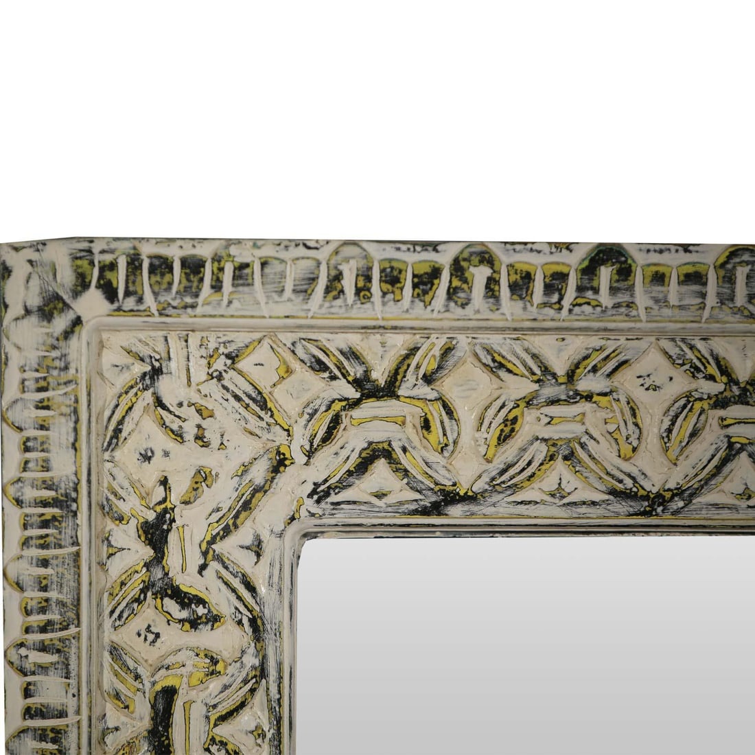 Boho Chic Hand Carved Distresed 30" X 47" Solid Wood Mirror - 4