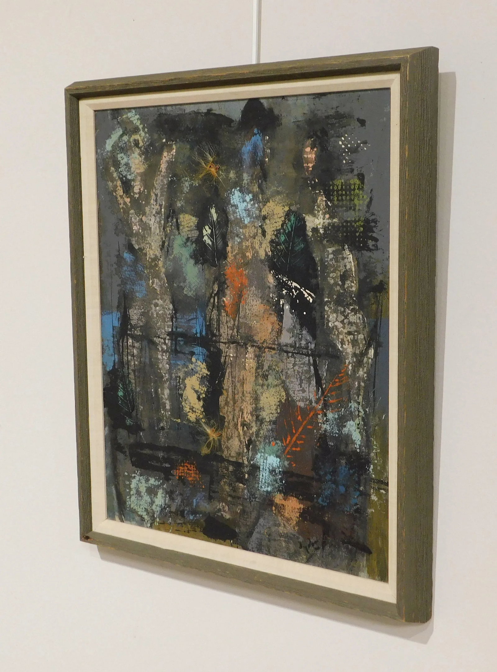 Mid-Century Modern Figures, Leaves & Applied Milkweed Seeds Mixed Media Painting - 3