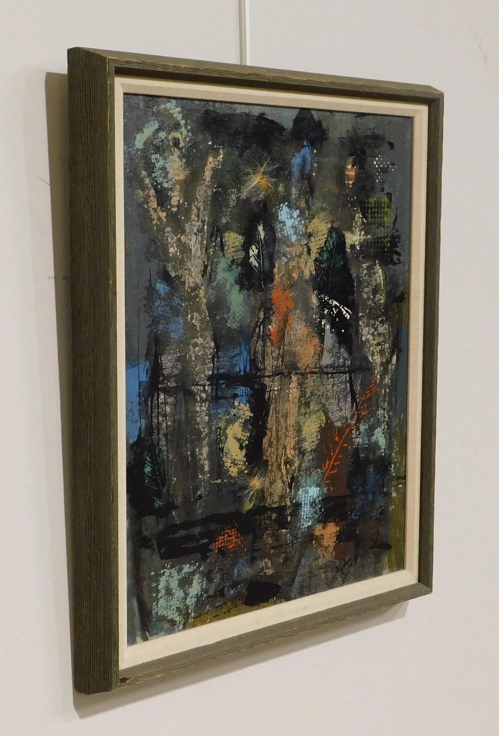 Mid-Century Modern Figures, Leaves & Applied Milkweed Seeds Mixed Media Painting - 4