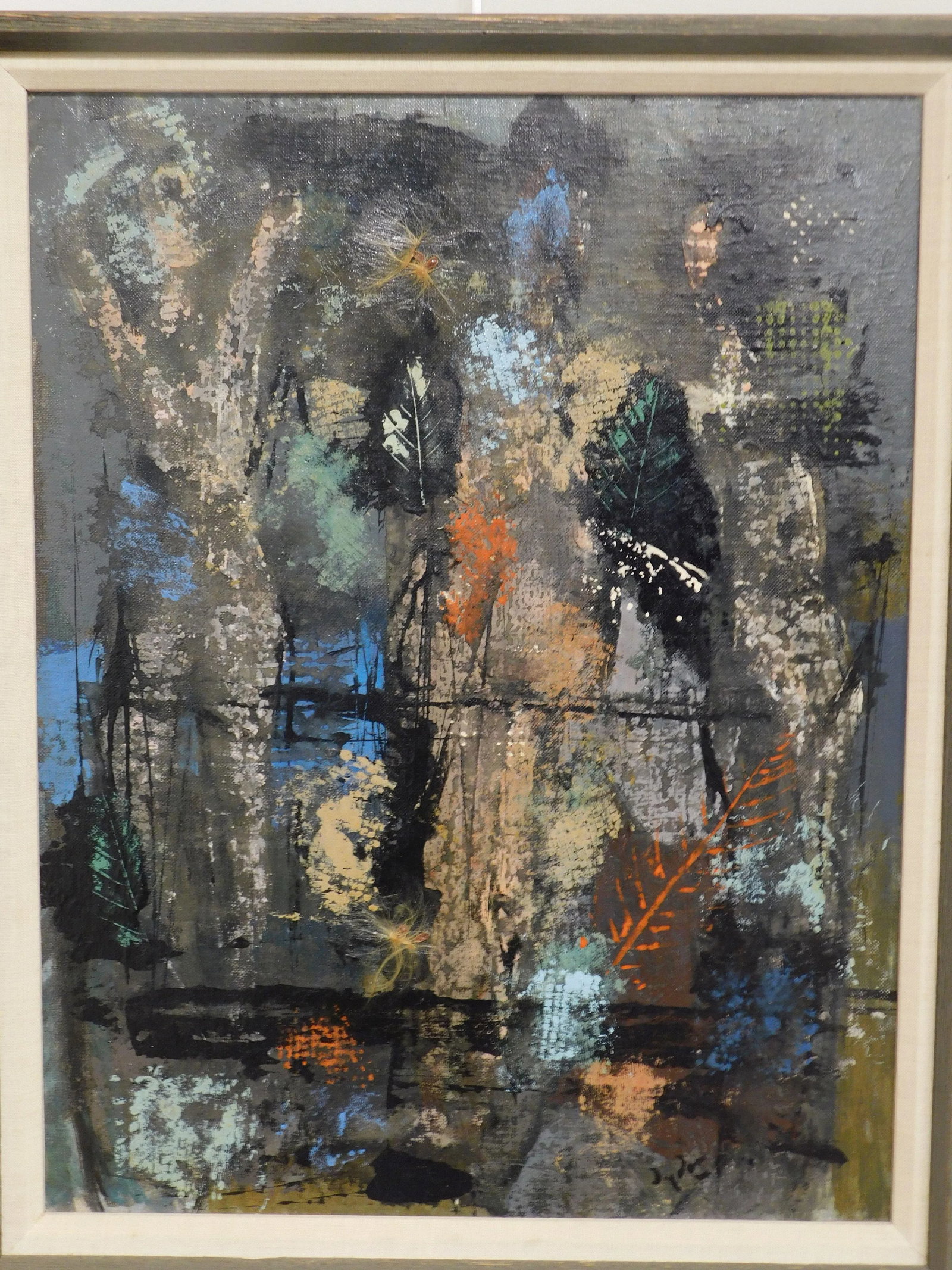 Mid-Century Modern Figures, Leaves & Applied Milkweed Seeds Mixed Media Painting - 5
