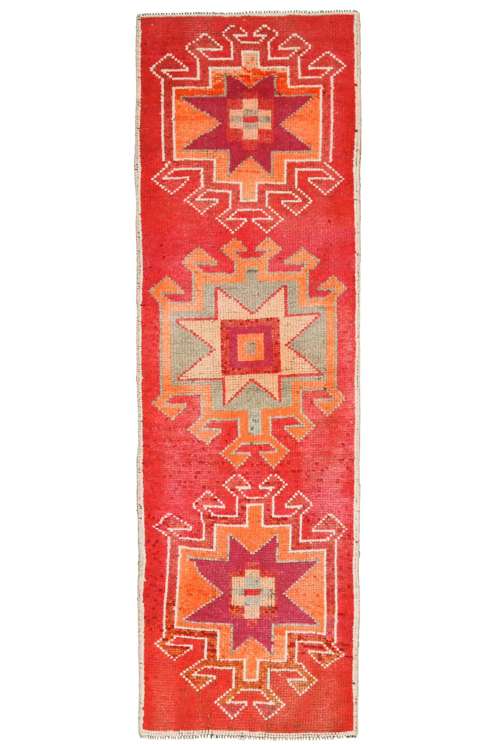 Vintage Turkish Hand-Knotted Wool Cotton Red Runner Rug - 11