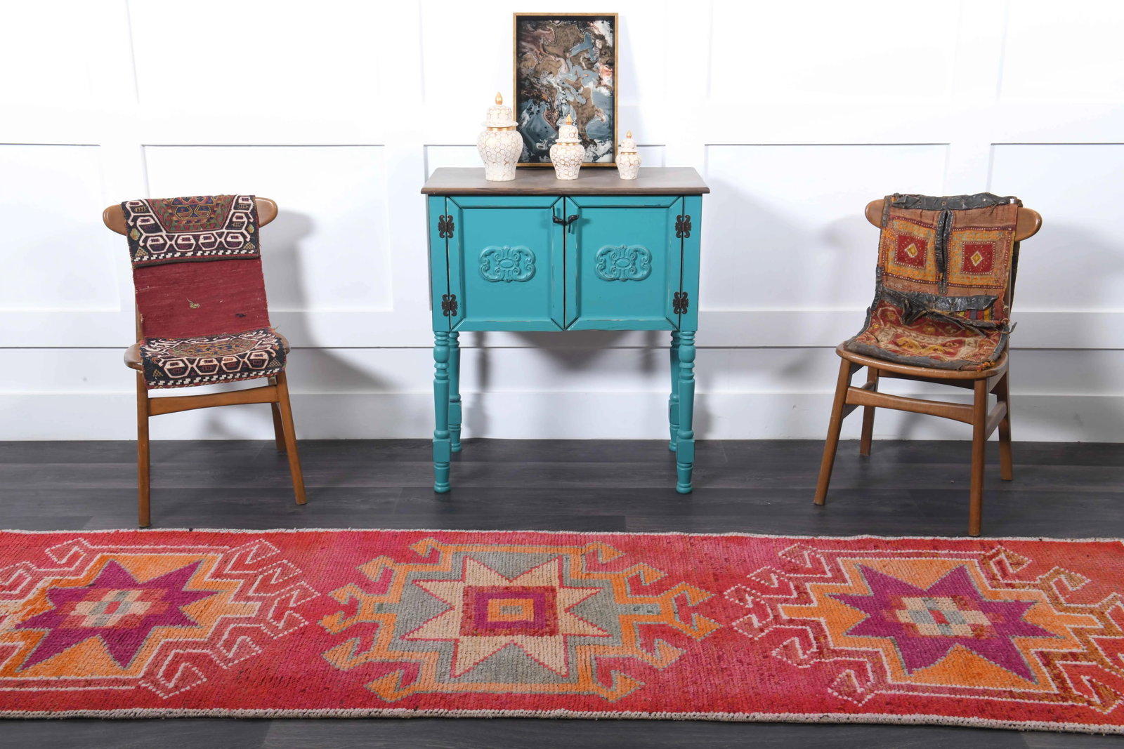Vintage Turkish Hand-Knotted Wool Cotton Red Runner Rug - 3