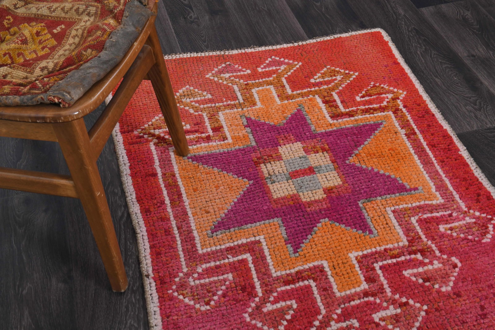Vintage Turkish Hand-Knotted Wool Cotton Red Runner Rug - 4